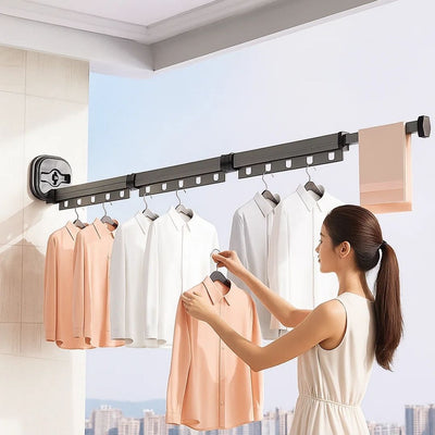 SpaceEase | Folding Clothes Hanger – Retractable Wall-Mounted Rack – Stainless Steel – Ideal for Small Spaces