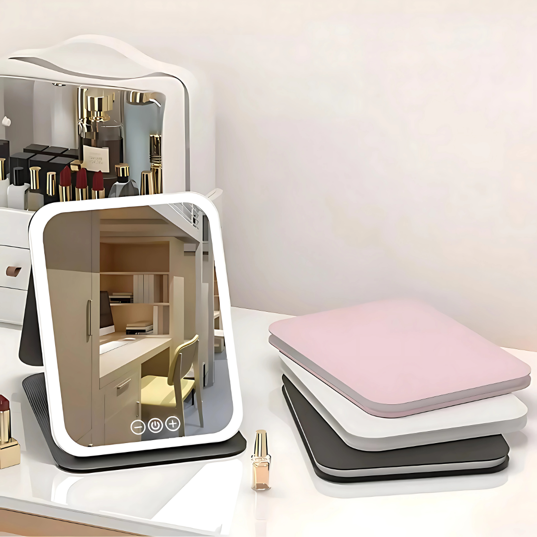 GlowMirror | LED Makeup Mirror – Adjustable 3-Colour Lighting – Rechargeable Portable Design – Perfect for Travellers & Beauty Fans