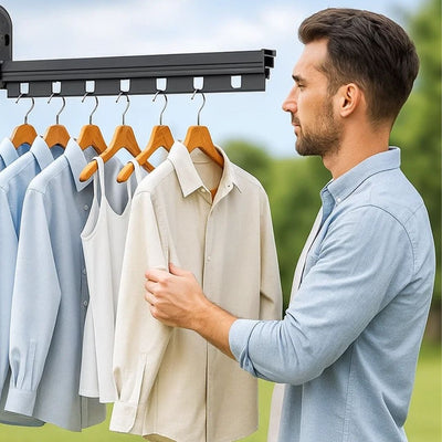 SpaceEase | Folding Clothes Hanger – Retractable Wall-Mounted Rack – Stainless Steel – Ideal for Small Spaces
