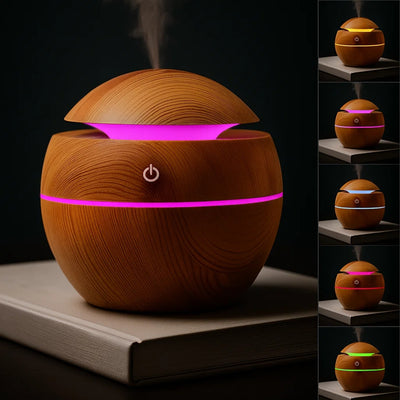 CalmaMist | Essential Oil Diffuser Humidifier – Gentle Quiet Mist & LED Night-Light – Wood Finish – Relieve Dry Air Improve Sleep Boost Comfort