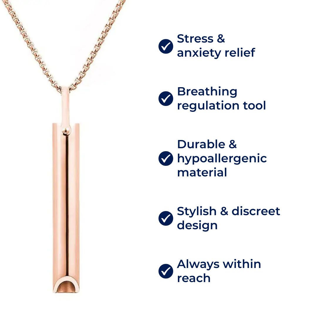 CalmAura | Anxiety Relief Breathing Necklace – Stainless Steel – Stress Reduction – Mindfulness Aid for Adults