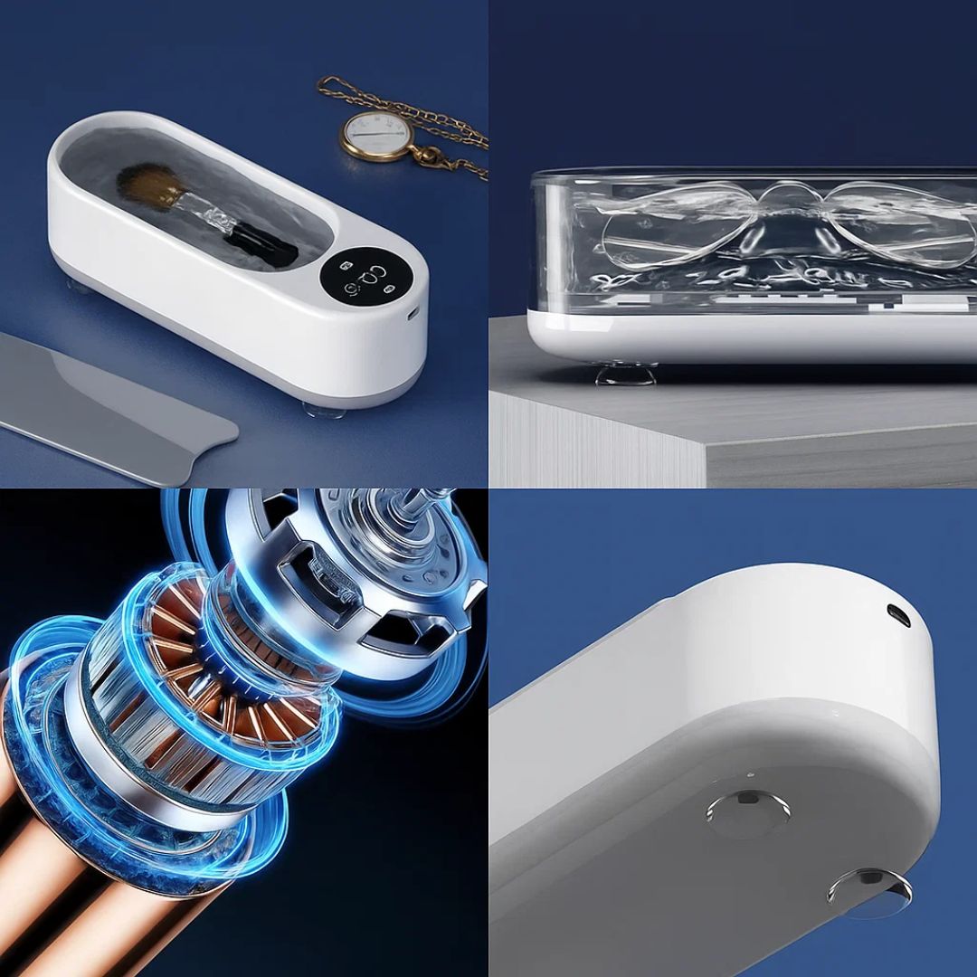 PureWave | Ultrasonic Cleaner – USB Rechargeable – 450 ML Tank – Deep Clean Removes Dirt Safely – For Glasses Jewellery Dentures at Home