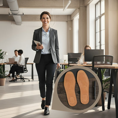 StrideGuard | Shock Absorbing Leather Insoles – Foot & Heel Pain Relief – Genuine Leather Arch Support – All-Day Standing & Walking