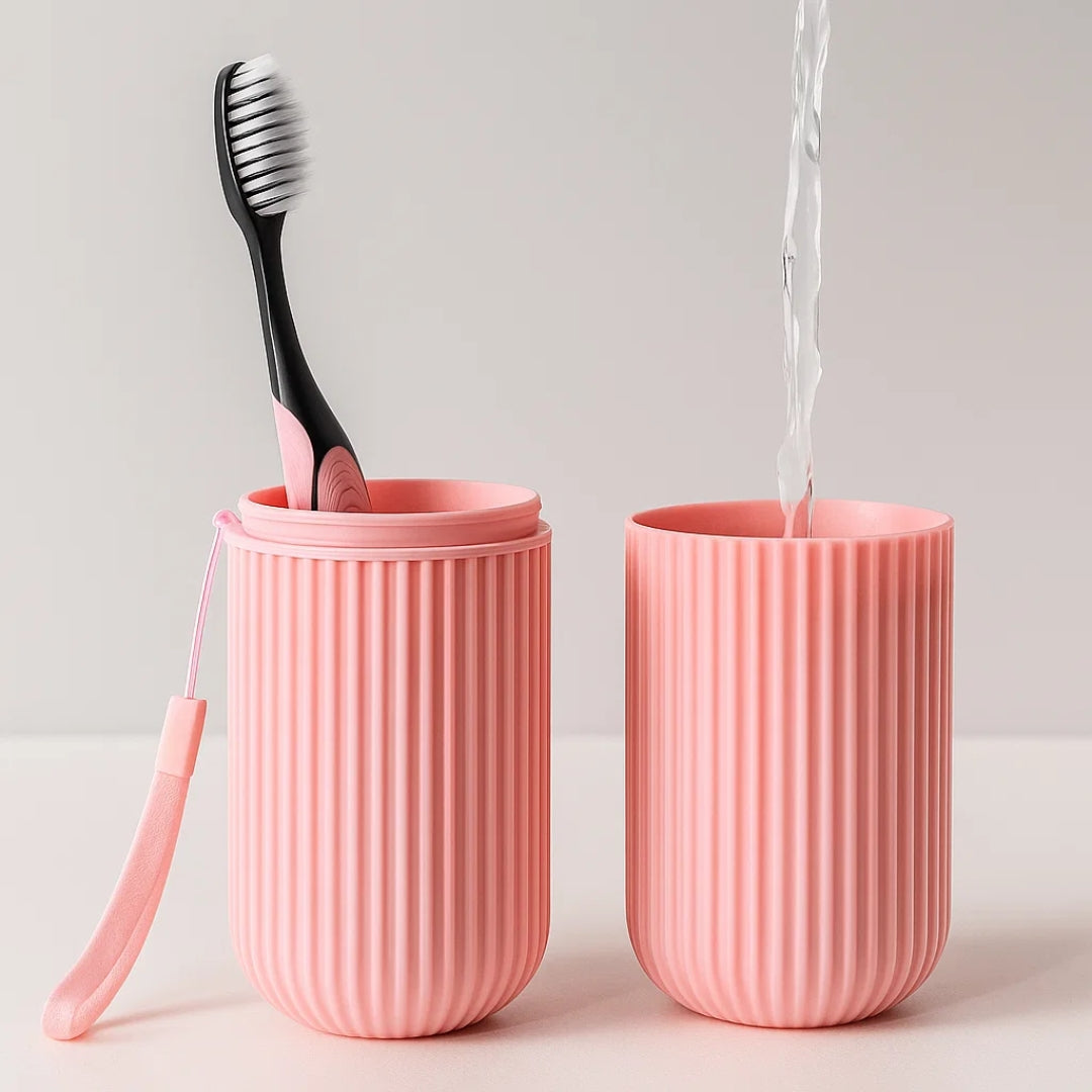 PackDental | Travel Toothbrush Case – Mouthwash Cup Included – Compact Dust‑proof Design – Hygienic Oral Care for Travel & Holidays