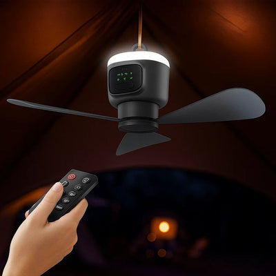 AirGlide | Portable Remote-Control Ceiling Fan with Light – Battery-Powered 30h – Quiet Cooling Comfort – Ideal for Home Camping Travel