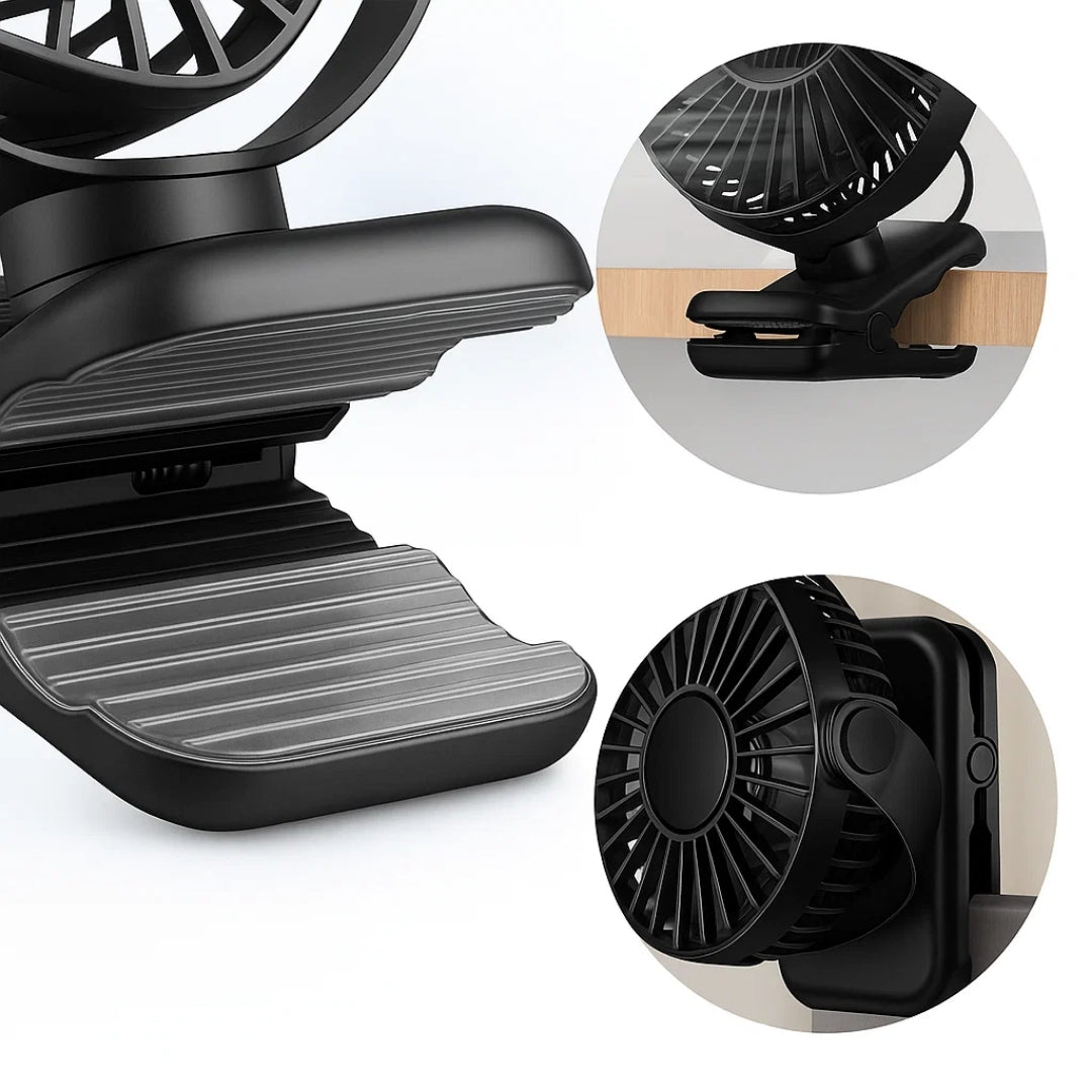 Clipbreeze | Clip-on USB Desk Fan Clamp Air Circulator – Long-Battery Cooling – Flame-Retardant Clamp – Quiet Nursery or Home-Office Use