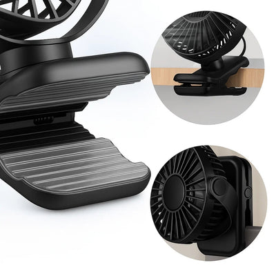 Clipbreeze | Clip-on USB Desk Fan Clamp Air Circulator – Long-Battery Cooling – Flame-Retardant Clamp – Quiet Nursery or Home-Office Use