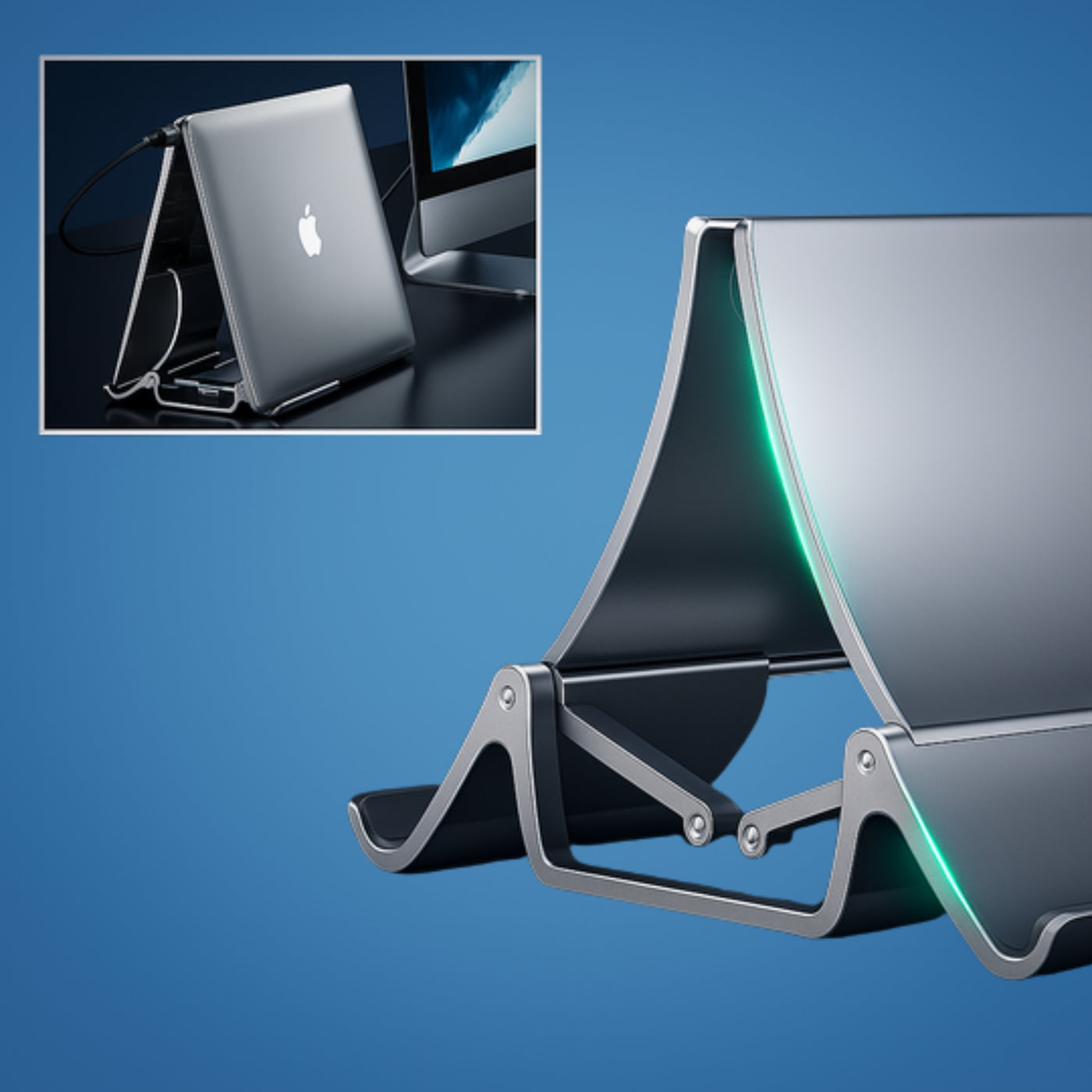 Deskform | Vertical Laptop Stand – Adjustable Aluminium Design – Space-Saving Cooling Holder for Workstations