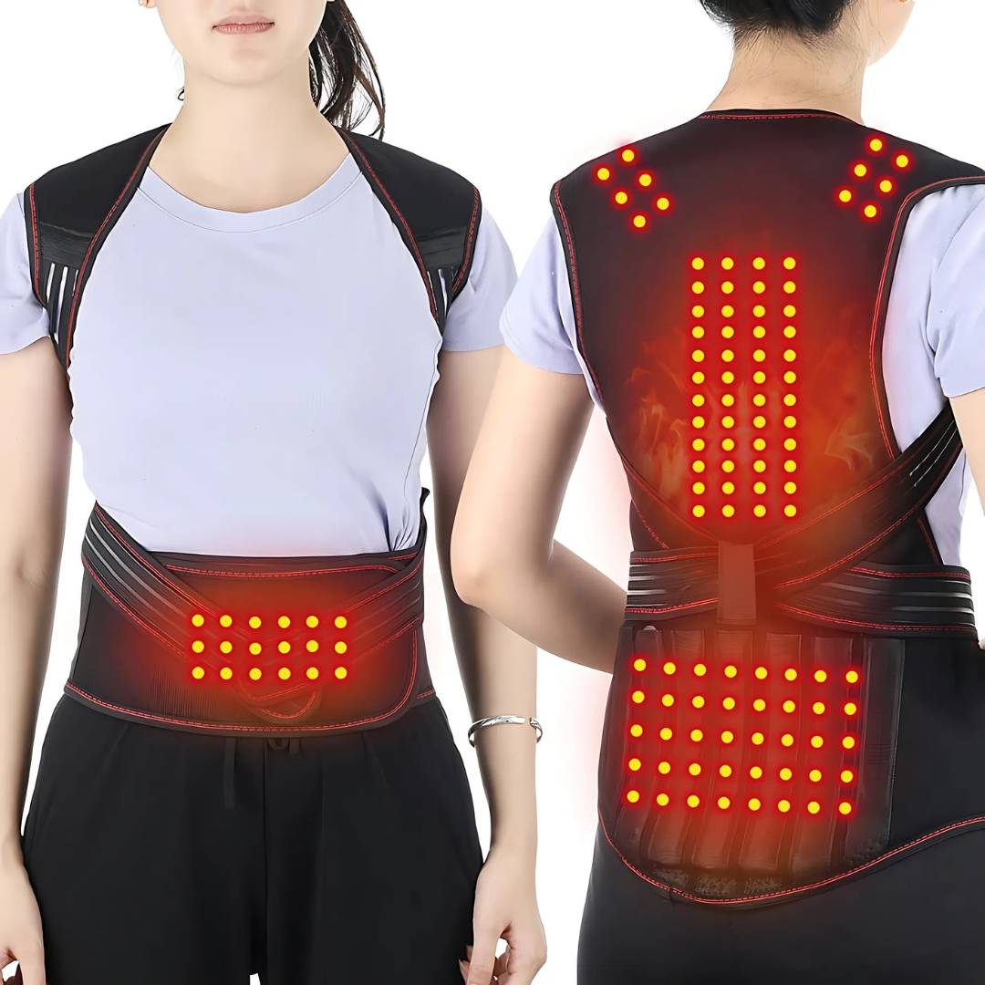 MagniTherm Self-Heating Back Support | Adjustable Heated Posture Corrector - Back Pain Relief - Posture Improvement