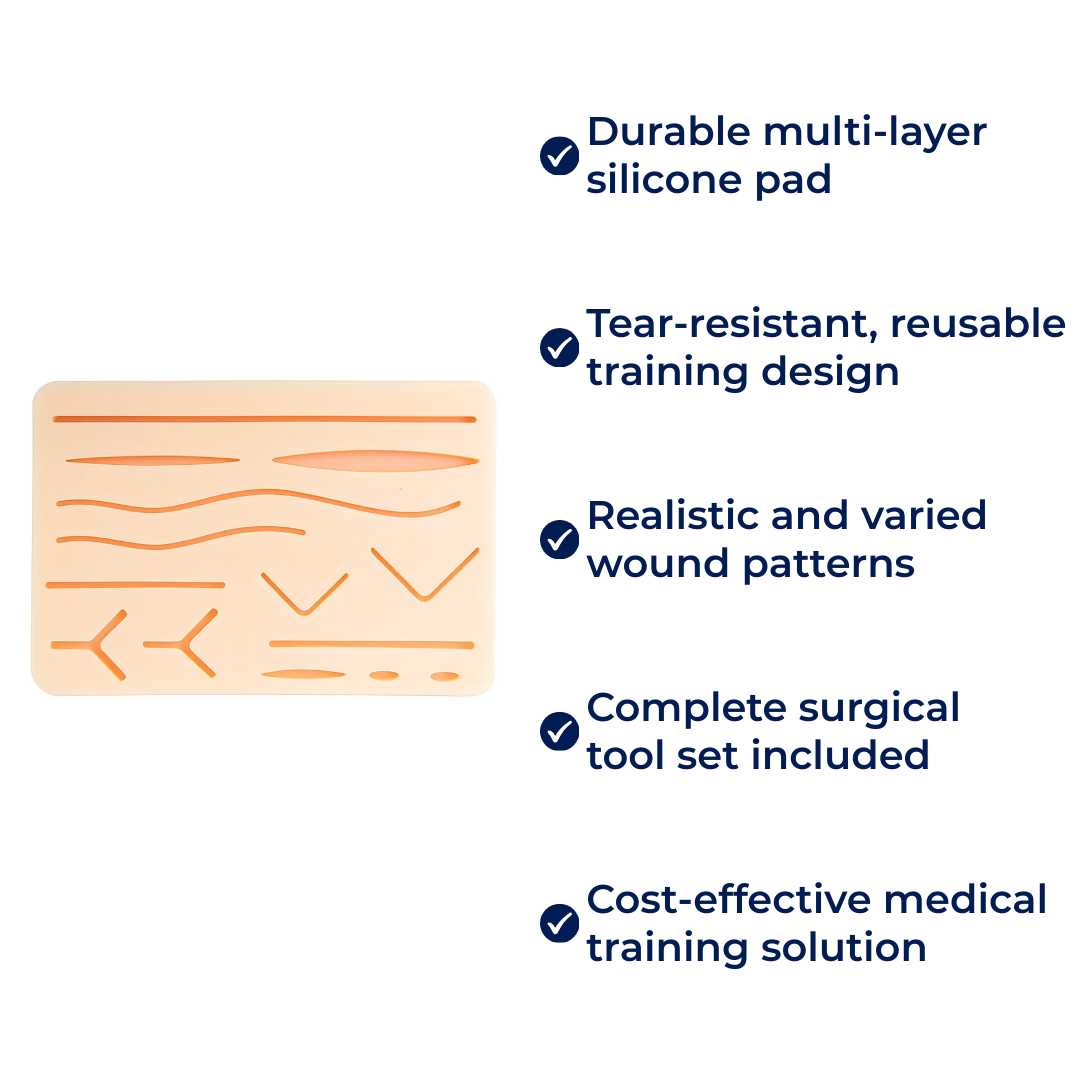 RealStitch | Suture Practice Kit – Durable Multi-Layer Silicone Pad with Tools – Tear-Resistant Reusable Training for Medical Students