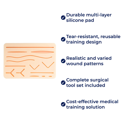 RealStitch | Suture Practice Kit – Durable Multi-Layer Silicone Pad with Tools – Tear-Resistant Reusable Training for Medical Students