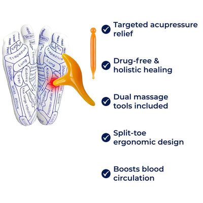 ReflexEase | Reflexology Socks – Printed Map & Tool – Breathable Split‑Toe Fabric – Home Stress Relief & Foot Fatigue Recovery
