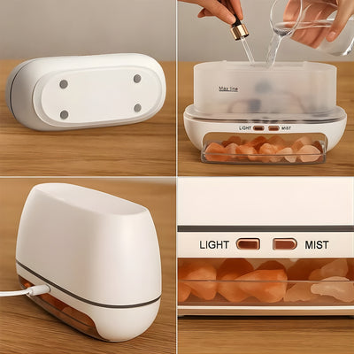 SaltAura | Humidifier Diffuser – Relieves Dry Air and Aids Sleep – Himalayan Salt Crystal, Quiet Mist and Calming Home Air Wellness