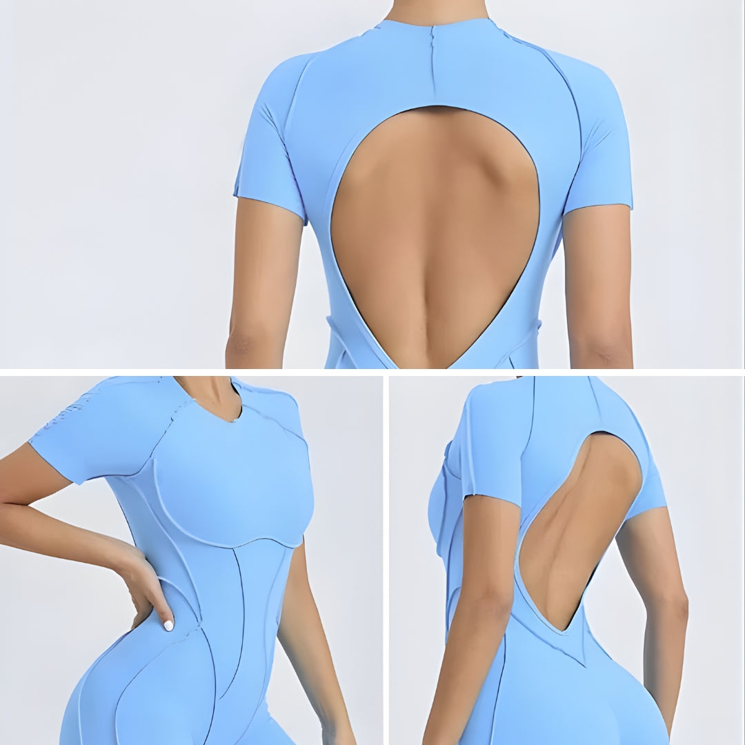 FitFlair | Women’s Workout Jumpsuit – Breathable Backless One-Piece – Stretch Fit Boosts Comfort Confidence Freedom for Gym & Athleisure