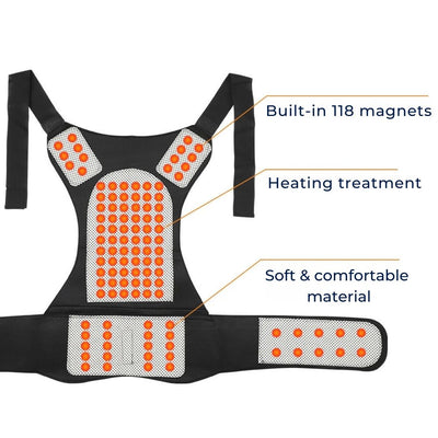 MagniTherm Self-Heating Back Support | Adjustable Heated Posture Corrector - Back Pain Relief - Posture Improvement