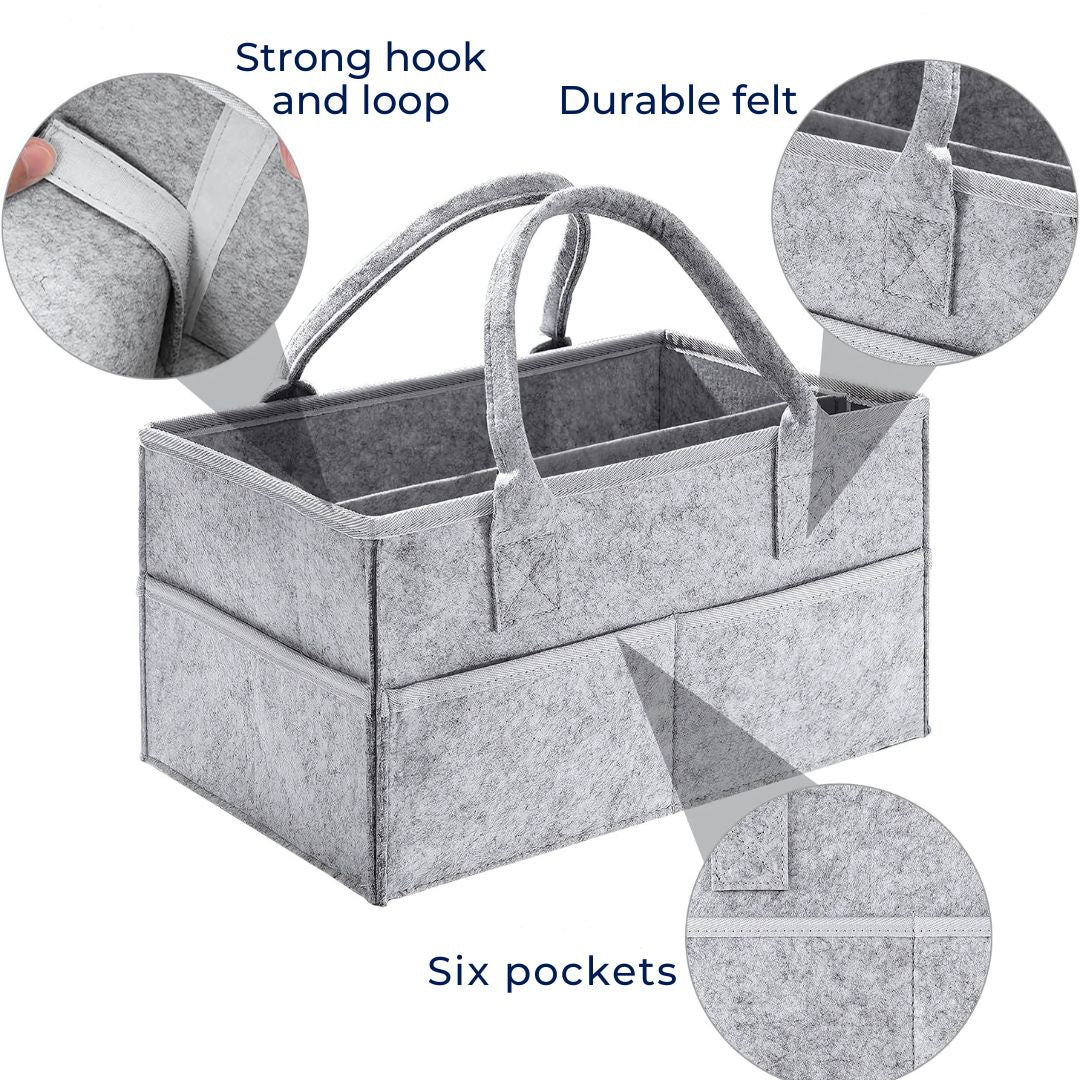NappyNest | Nappy Organiser Caddy – Easy‑Clean Dividers – Water‑Resistant Felt – Large Capacity – Portable Storage for Parents