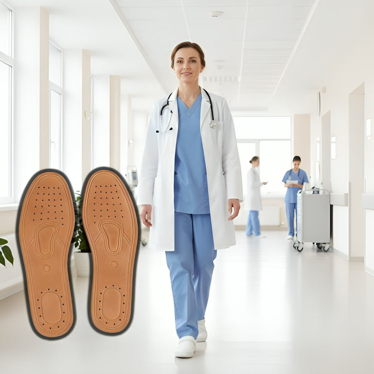 StrideGuard | Shock Absorbing Leather Insoles – Foot & Heel Pain Relief – Genuine Leather Arch Support – All-Day Standing & Walking