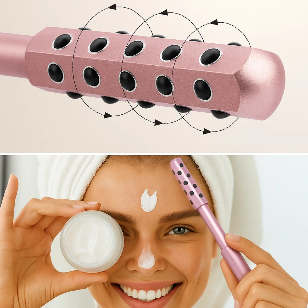 ContourEase | Face Roller Massager – Depuff & Lift Skin – Smooth Metal Cooling Design – Boost Circulation & Glow for Cheeks Neck Face