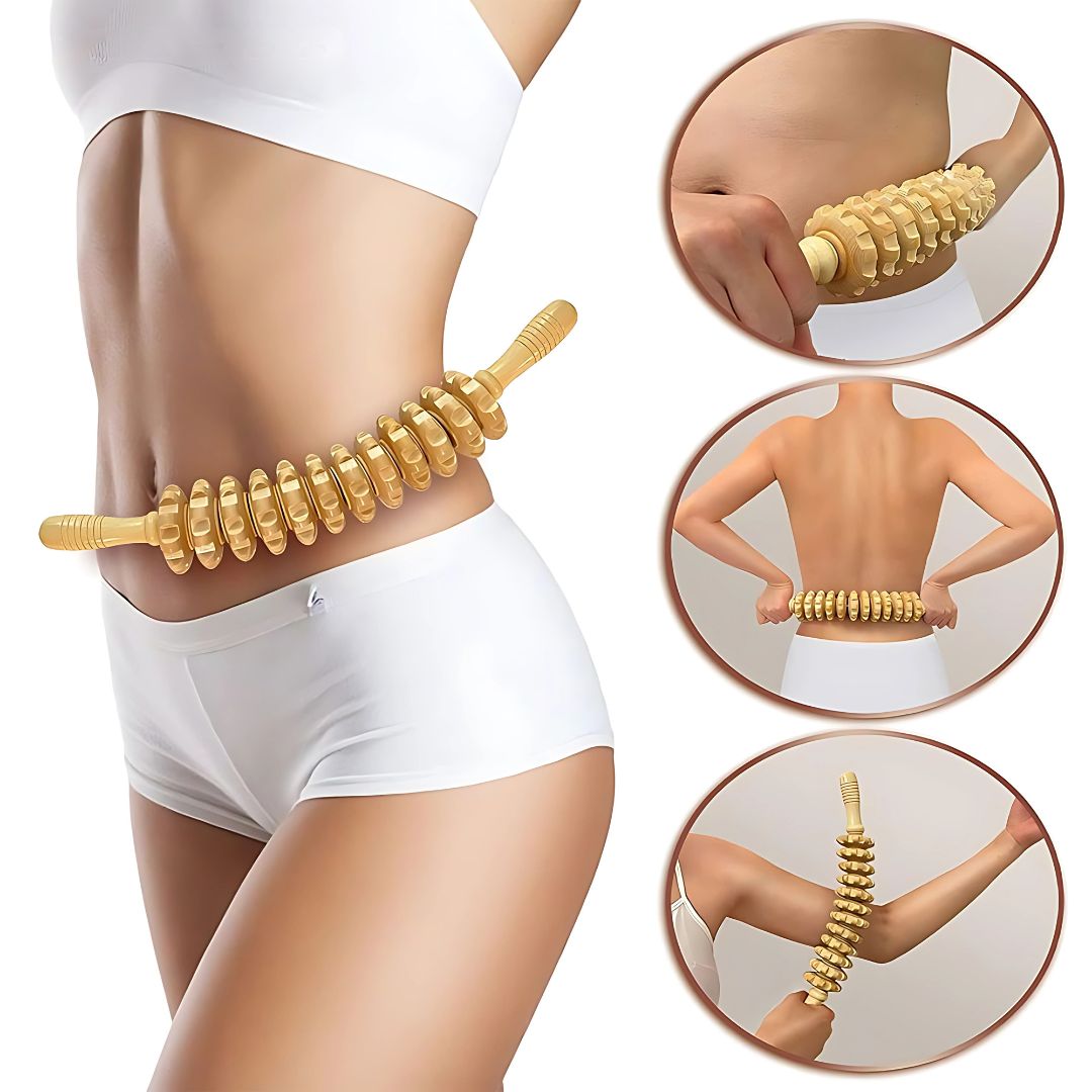 LymBalance | Lymphatic Drainage Roller – De-Puffing Anti-Cellulite Wood Massager – Skin Smoothing Pain Relief – Home Body Sculpting Tool