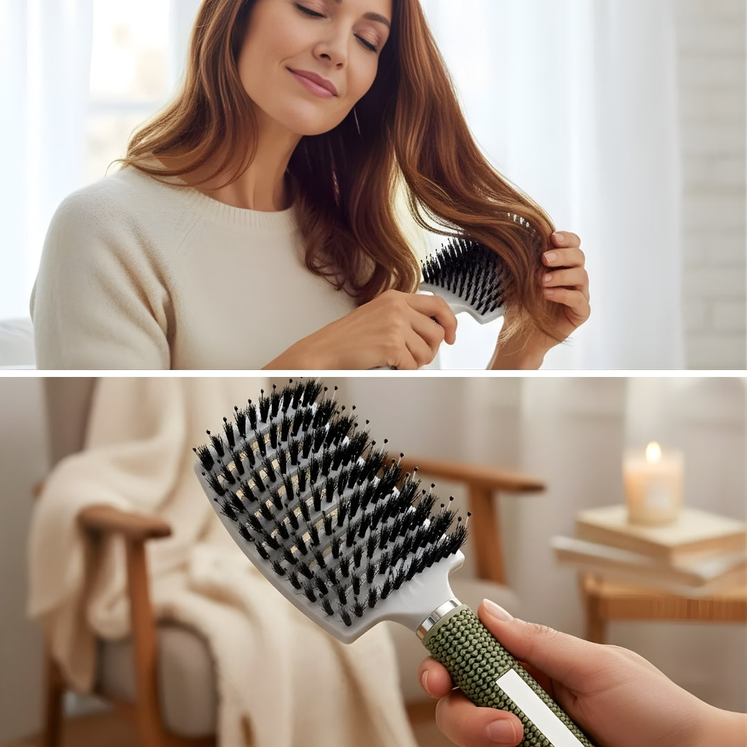 GleamGlide | Detangling Hair Brush – Quick Knot‑Free Detangling – Nylon Bristles with Scalp Massage Tips – For Thick or Curly Hair