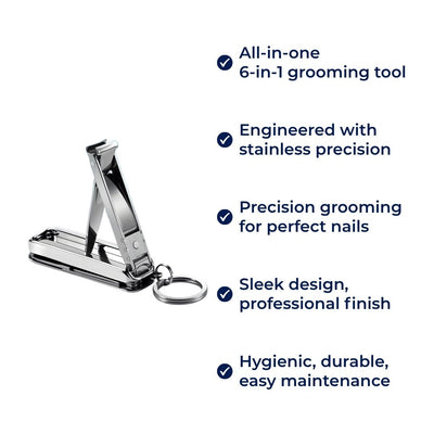 TrimMate | Multi-Function Nail Clipper Tool – 6-in-1 Grooming Gadget – Premium Stainless Steel – Compact Travel Carry for Busy Professionals