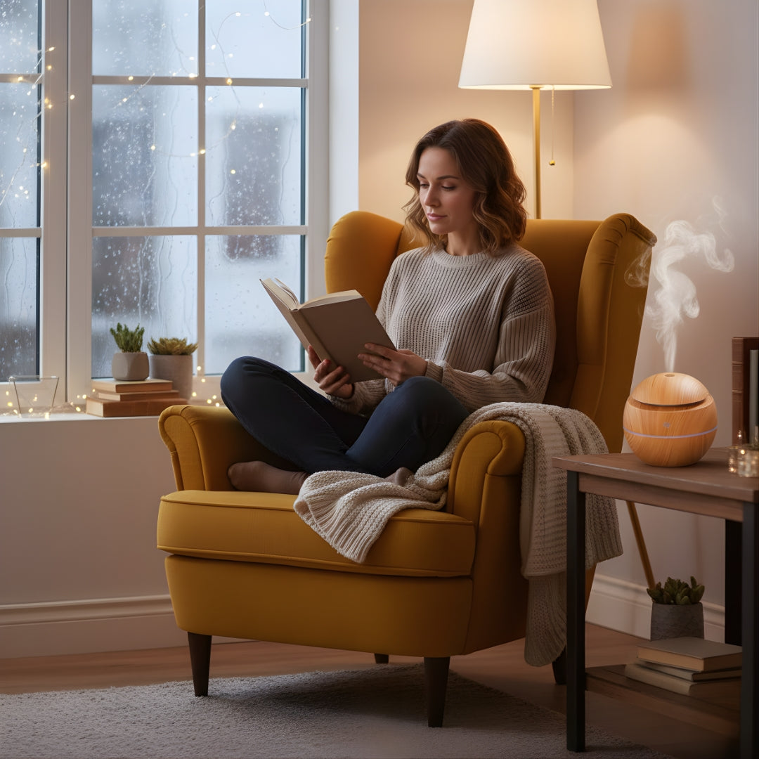 CalmaMist | Essential Oil Diffuser Humidifier – Gentle Quiet Mist & LED Night-Light – Wood Finish – Relieve Dry Air Improve Sleep Boost Comfort