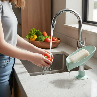 LeafDry | Self-Draining Soap Holder – Keep Soap Dry – Strong Suction Cup – No Drill Mount – Hygienic Bathroom & Shower Storage Solution