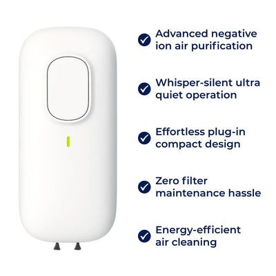 AerisPure | Plug-in Air Purifier – Negative Ion – Ultra-quiet ≤ 5 dB – Removes Smoke Odours & Pet Dander – Clean Fresh Air for Bedrooms