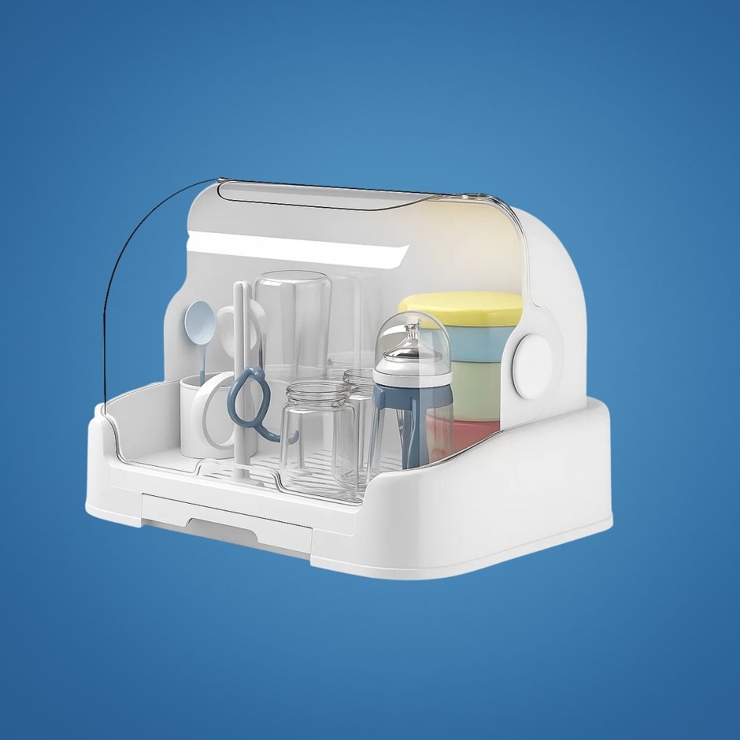 DryaCare | Baby Bottle Drying Rack – High Capacity Holds Many Bottles – Dust-Cover Lid – Hygienic Fast Drying Keeps Bottles Germ-Free