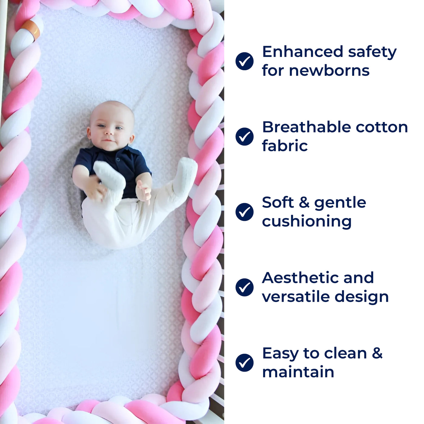 SnugNest | Braided Cot Bumper – Breathable Cotton – Soft Cushioning – Newborn Nursery Safety