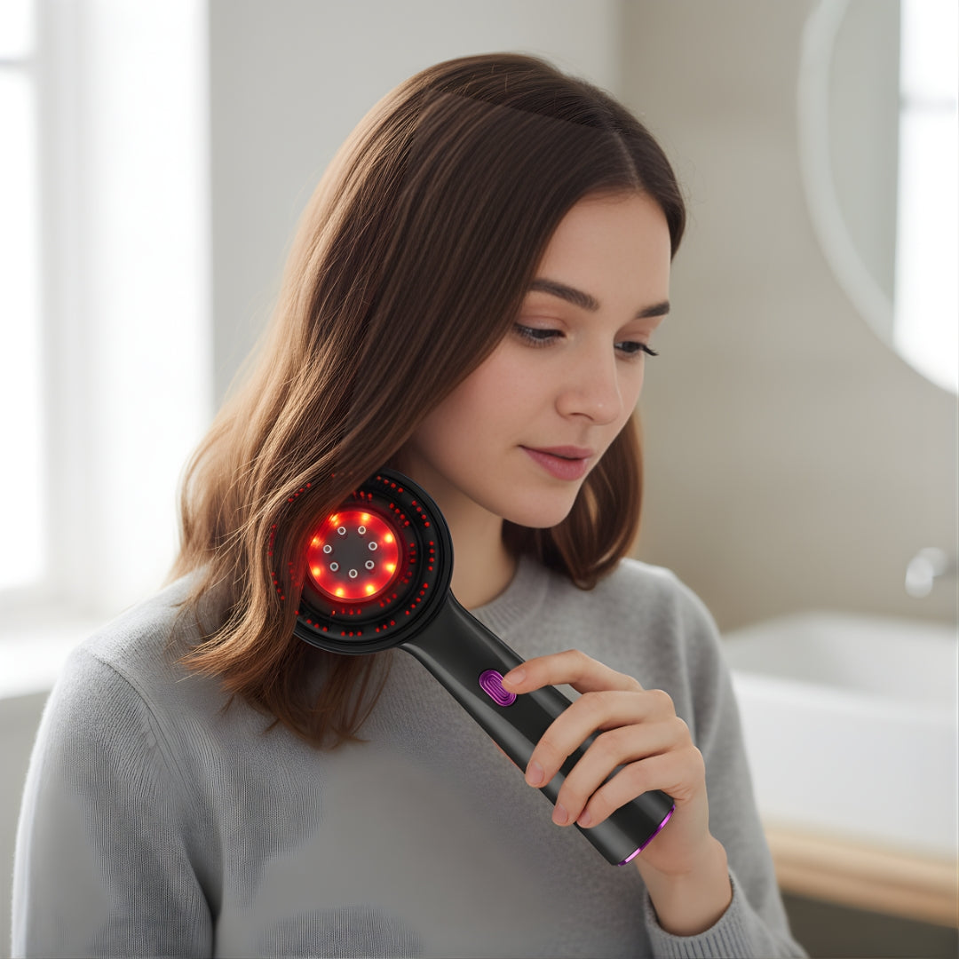 RootRevive | Hair Growth Scalp Massage Brush – Red-Light Therapy – Rechargeable Hand-Held – Boosts Density for Thinning Hair – ThickerGrowth