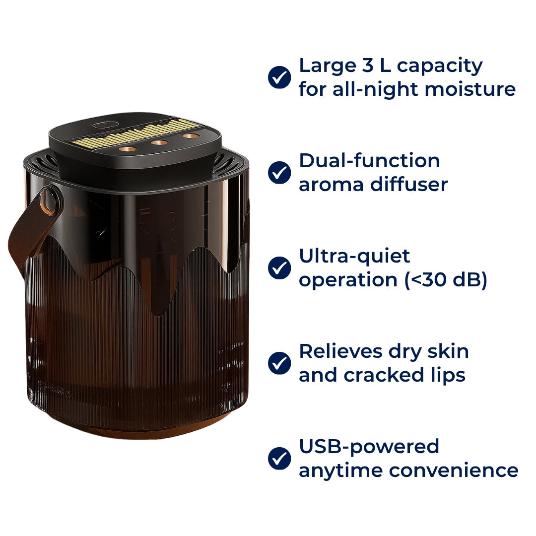 BreatheWell | Air Humidifier Diffuser – Essential Oil Aroma – Quiet 3 L Tank – Relieves Dry Air, Soothes Skin & Improves Sleep Quality