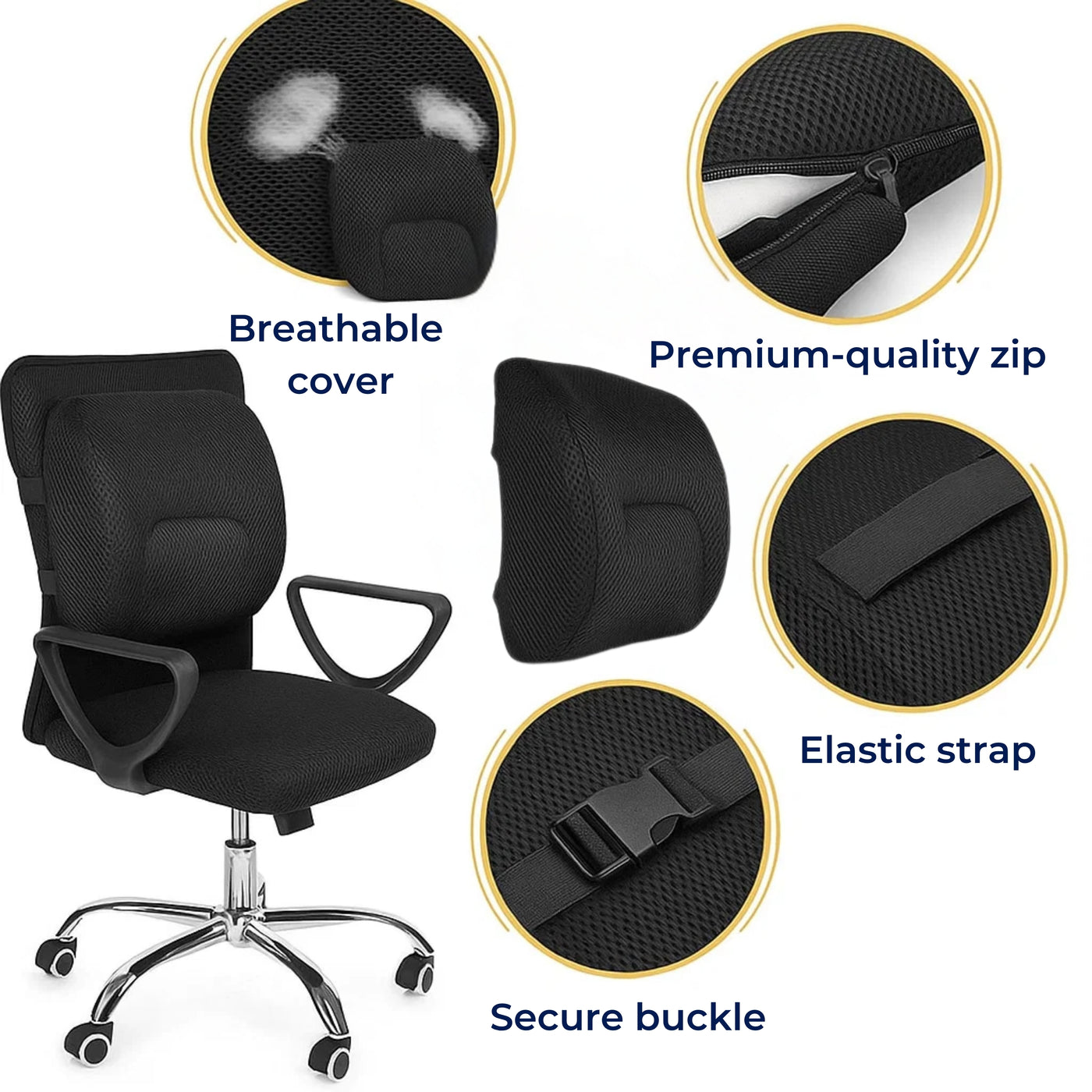 DriveEase | Car Lumbar Support Cushion – Memory Foam Relief – Breathable Mesh – Ideal for Commute & Long Drives
