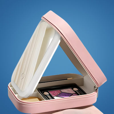 GlowSpace | Makeup Storage Box – LED Light Mirror – Adjustable Angle – Organiser for Beauty Lovers – Bright Lighting for Flawless Look