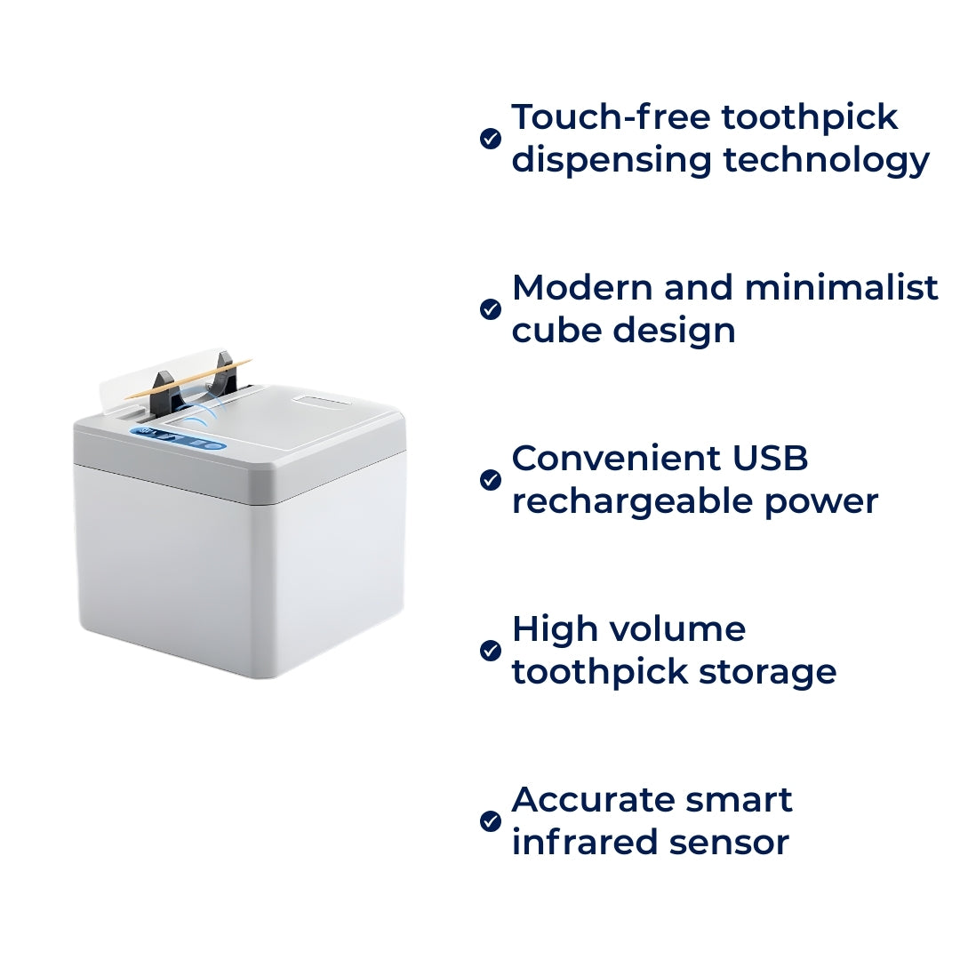 PurePick | Automatic Toothpick Dispenser – Touch-Free Infrared Sensor – USB‑Rechargeable – Enhances Hygiene – Clutter-Free & Kid-Friendly Use