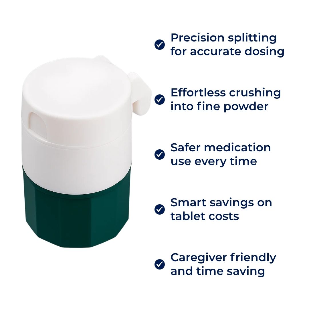 DoseEase | Pill Cutter Crusher – Precision Splitting & Crushing – Durable Compact Case – Easy Swallowing Relief – Safer Dosing – Travel Ready