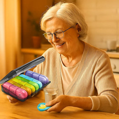 MediTrack | Weekly Pill Organizer – Improves Medication Adherence - Easy‑Open Large Compartments – BPA‑Free Durable – Travel & Seniors