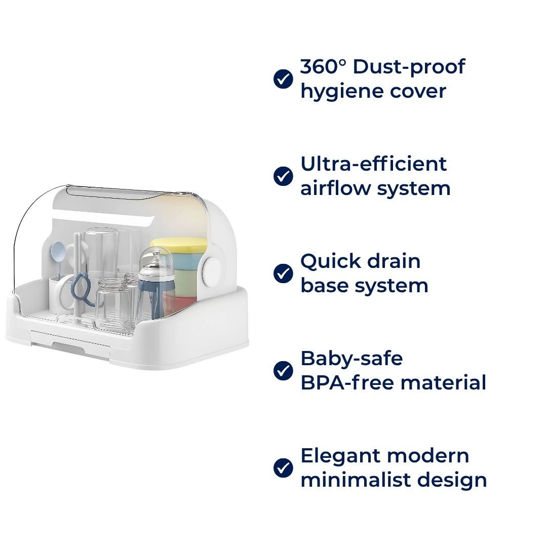 DryaCare | Baby Bottle Drying Rack – High Capacity Holds Many Bottles – Dust-Cover Lid – Hygienic Fast Drying Keeps Bottles Germ-Free