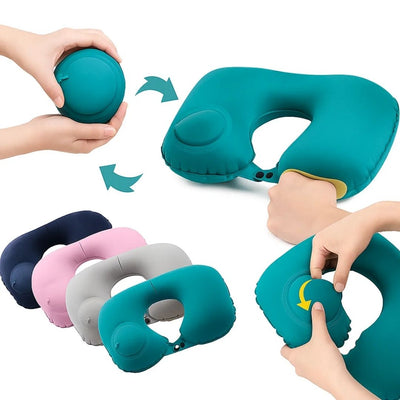TravelThrive | Inflatable Travel Neck Pillow – Adjustable Firmness – Soft Velvet Cover – Neck Pain Relief – Compact for All Journeys