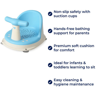 AquaSure | Non‑Slip Baby Bath Seat – Stainless Suction Cups – Premium Soft Cushion – Hands‑Free Parent Use