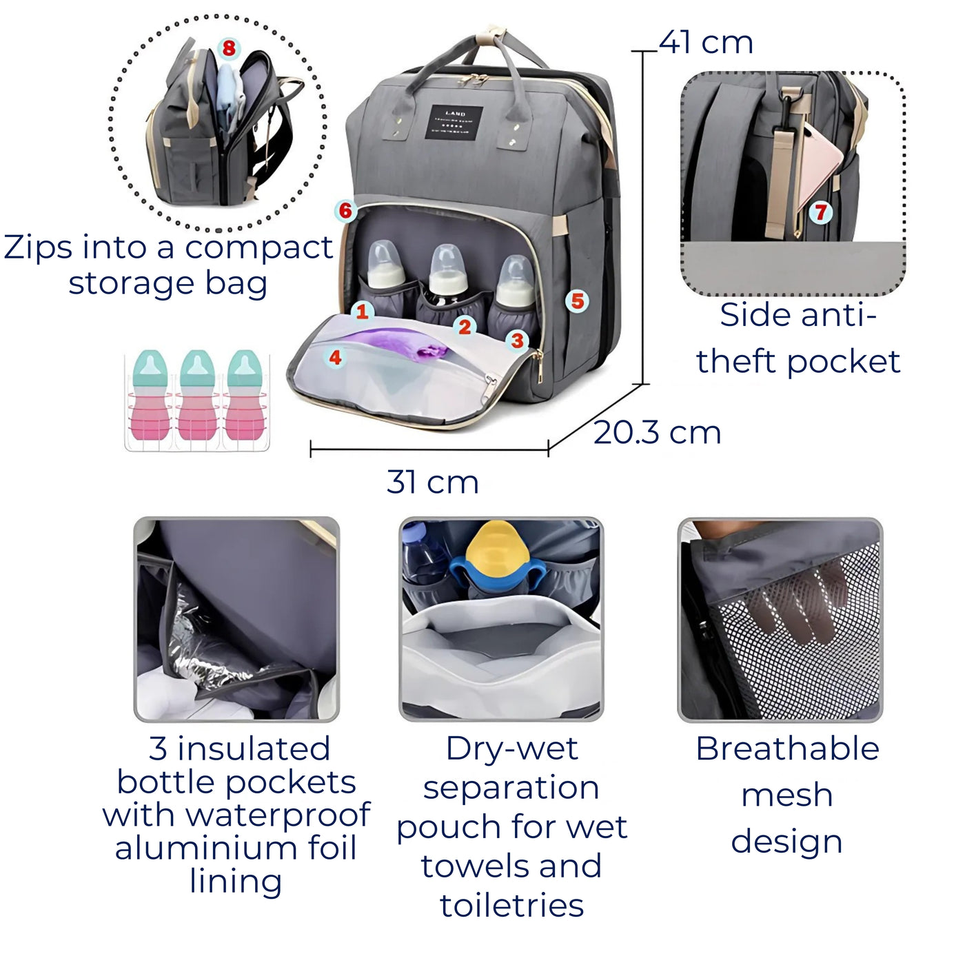 BabyVoyage | Foldable Baby Travel Cot – Waterproof Design – USB Charging Port – Ideal for On-the-Go Parents