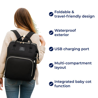 BabyVoyage | Foldable Baby Travel Cot – Waterproof Design – USB Charging Port – Ideal for On-the-Go Parents