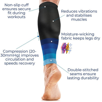 CalfComfort Compression Sleeves | for Pain Relief - Enhanced Circulation during Workouts and Travel