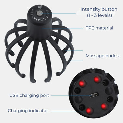 CalmFlow Smart Electric Octopus Head Massager | Scalp Massage - Stress Relief - Improved Sleep - Multi-Directional Vibration Head Massager