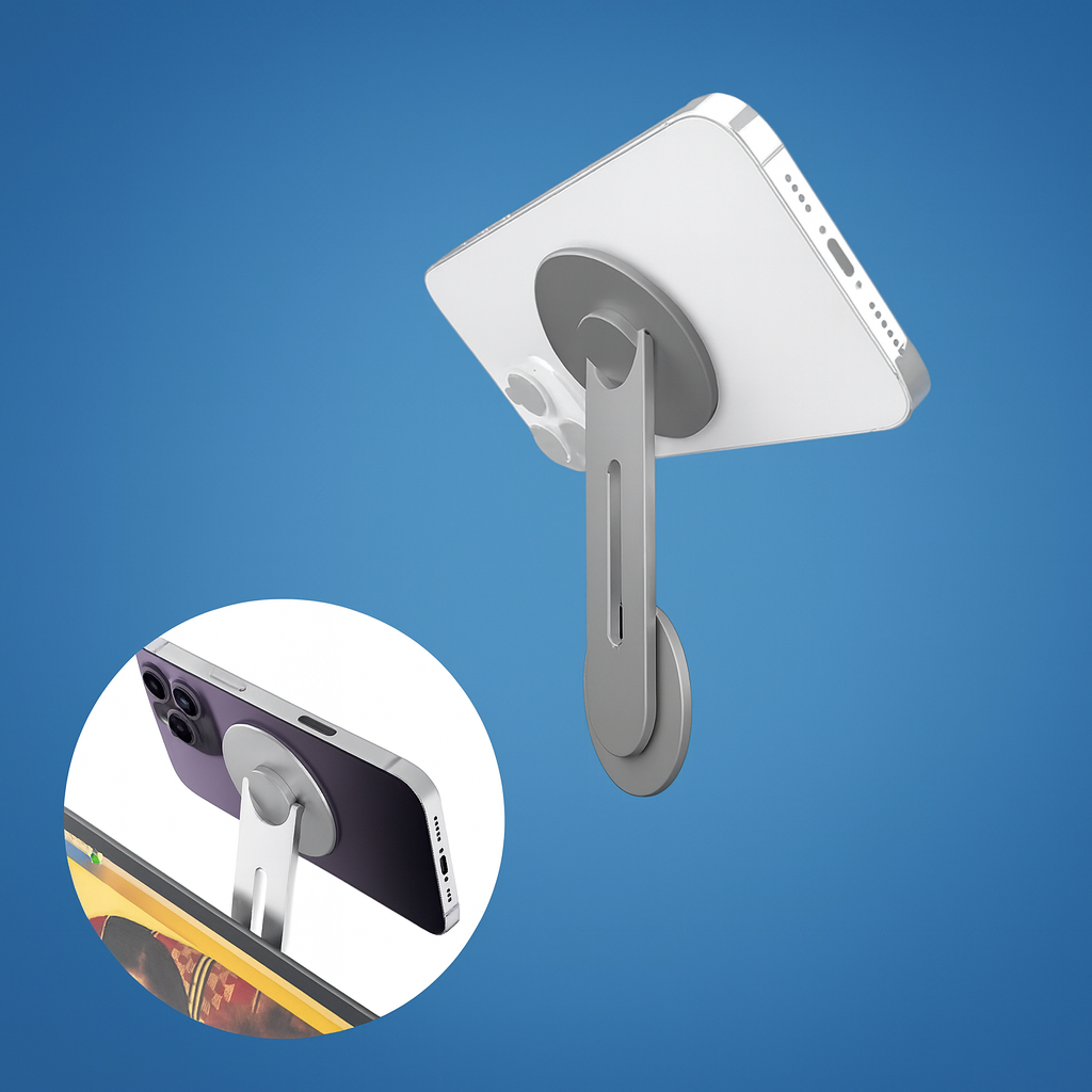 MagnaHold | Laptop Phone Mount – Magnetic Grip – 360° Adjustable Arm – Secure Hands-Free Viewing at Desk