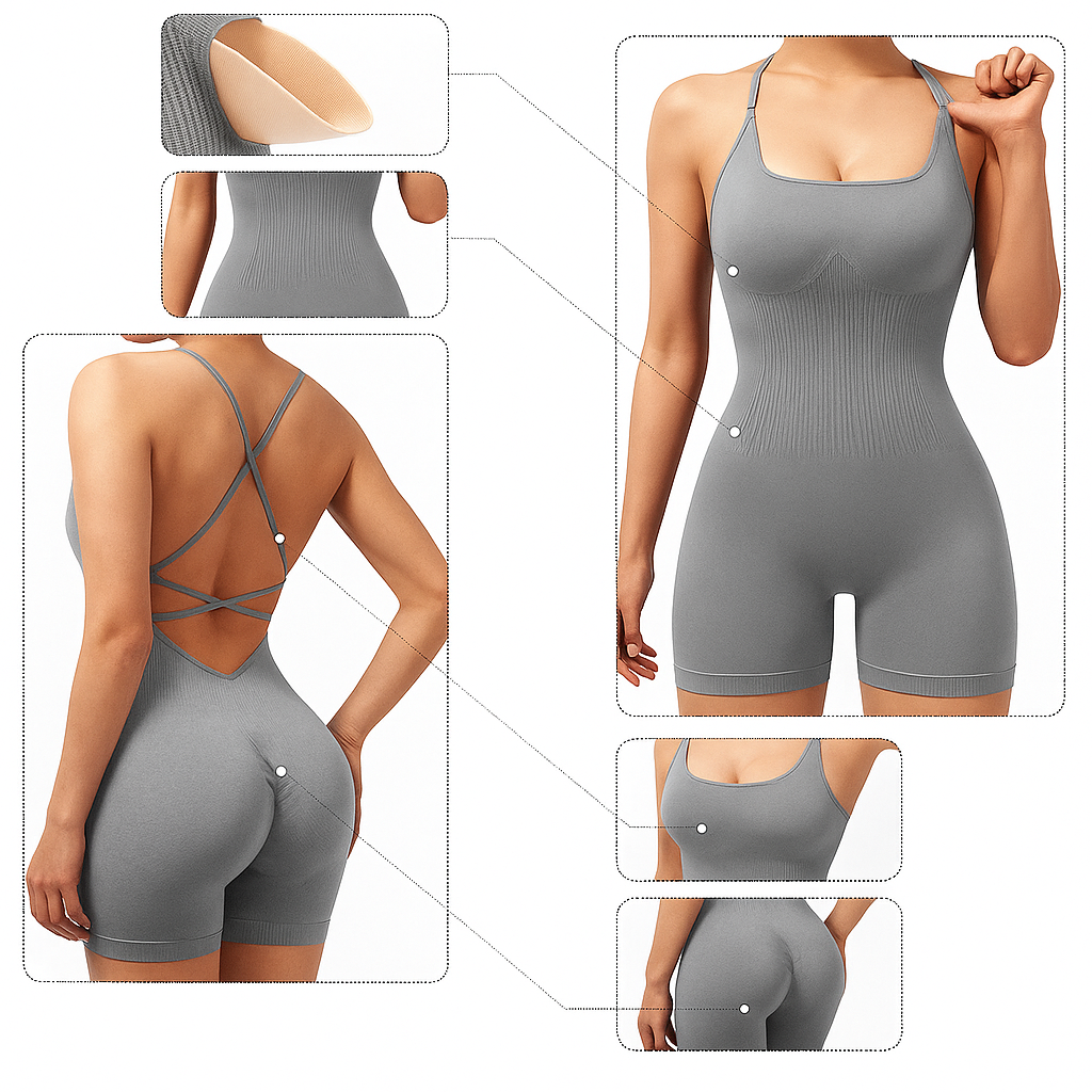 FlexCurve | Women’s Backless Workout Jumpsuit – Breathable Stretch Fabric – Flattering Fit for Gym & Yoga