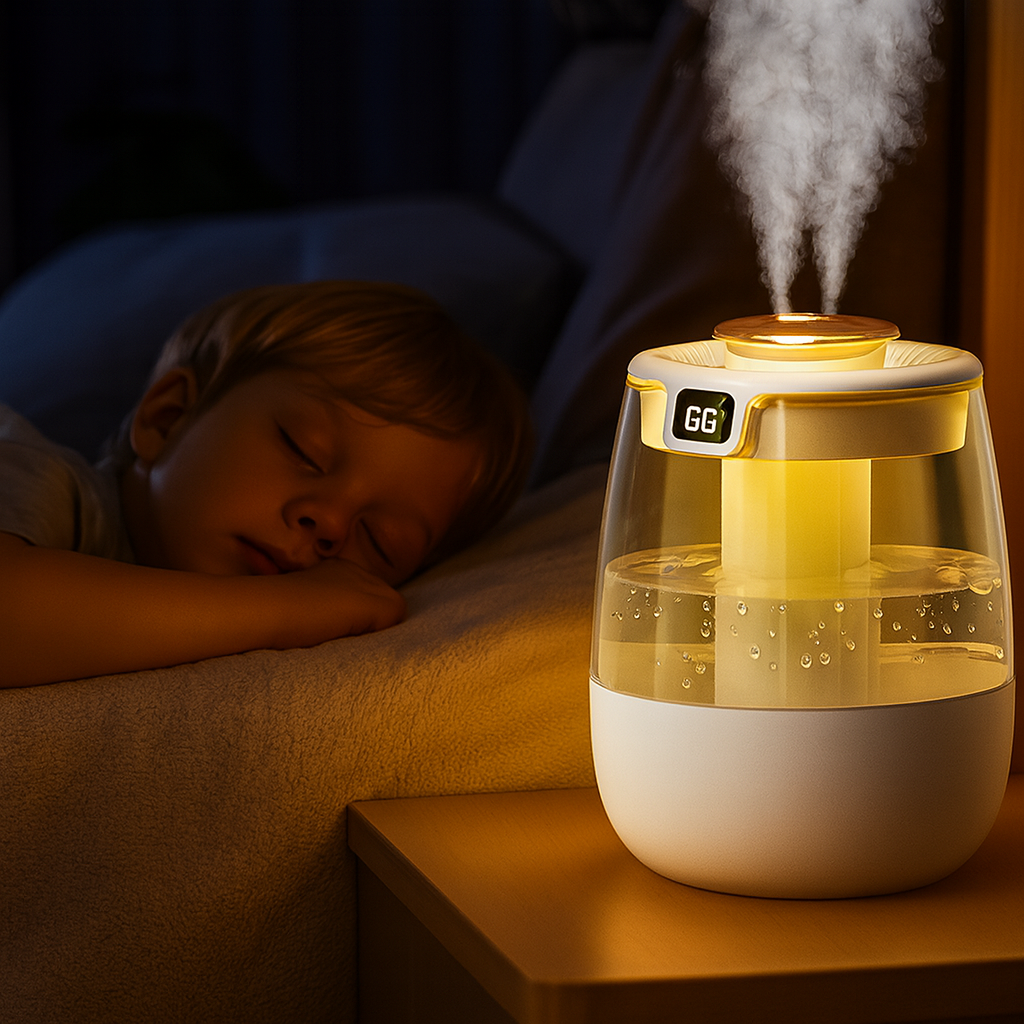 MistEase | Humidifier & Aroma Diffuser – Quiet Night-Light Mode – 1300 ml Tank – Dry Air Relief for Bedroom & Nursery