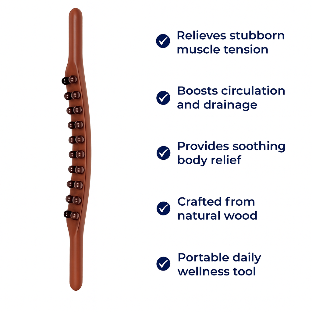 Flexirelief | Gua-Sha Massage Stick – Muscle Tension Relief – Natural Wood – Portable Wellness Tool – Circulation Boost – Deep Relaxation