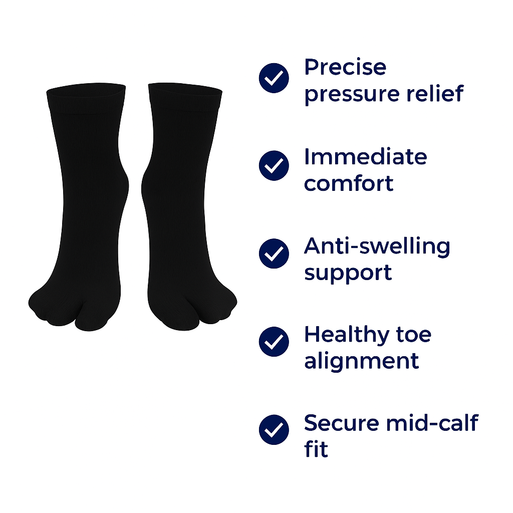 FootEase | Breathable Split-Toe Bunion Socks – Cushioned Support – Pain Relief – Reduces Swelling – Improves Alignment – All-Day Comfort