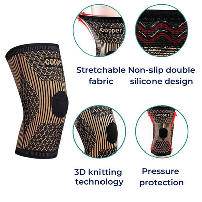 CopperFlex Knee Compression Sleeve | for Pain Relief - Support - Mobility - perfect for Athletes, Arthritis, Seniors, and Injury Recovery